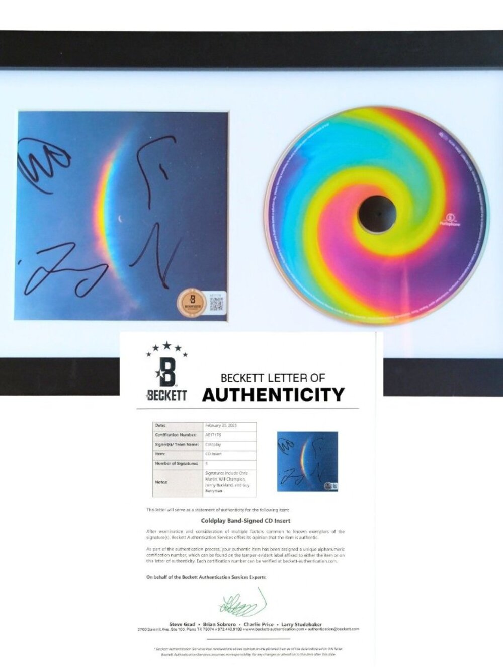 Coldplay Signed Moon Music CD Cover Framed Beckett BAS COA
